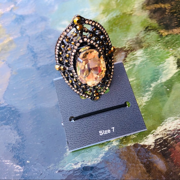 Yellow Stoned Statement Ring Size 7 - Picture 1 of 8